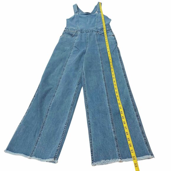 Billabong x Wrangler Sun Western Overalls Womens 26 Blue Raw Hem Stretch Denim - Picture 12 of 13